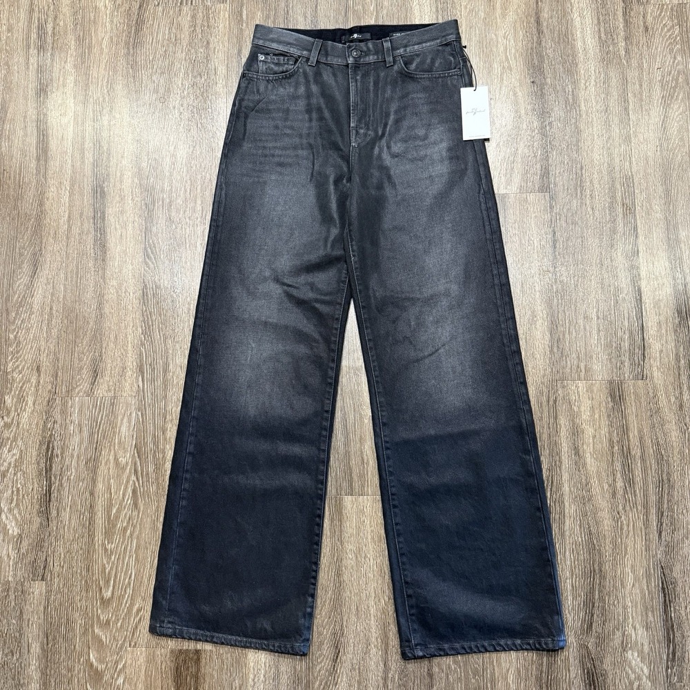 7 For All Mankind Scout Oversized Straight Coated Liquorice Jeans Size 27 $398